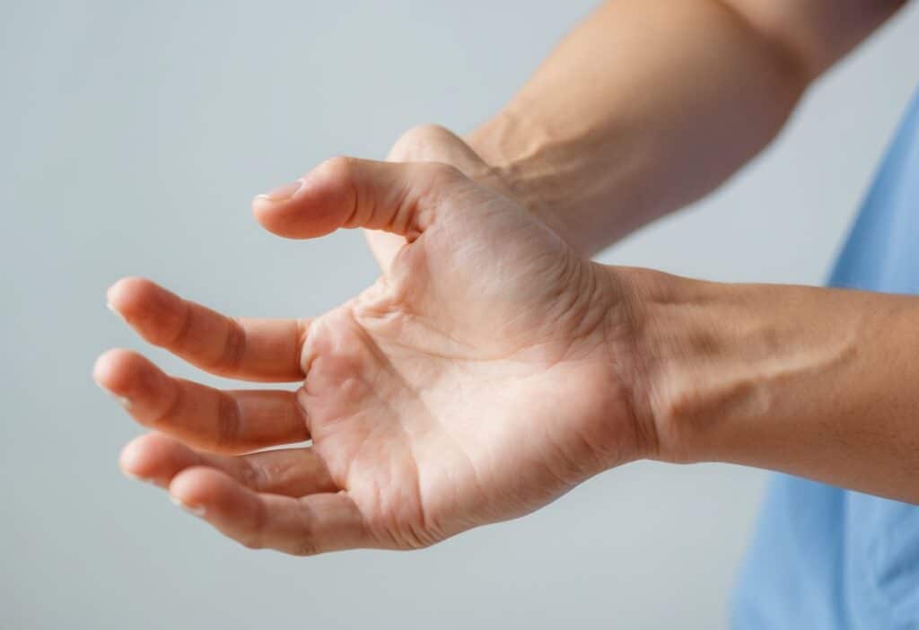 Close-up da articulação do pulso de uma mão humana com pele saudável.